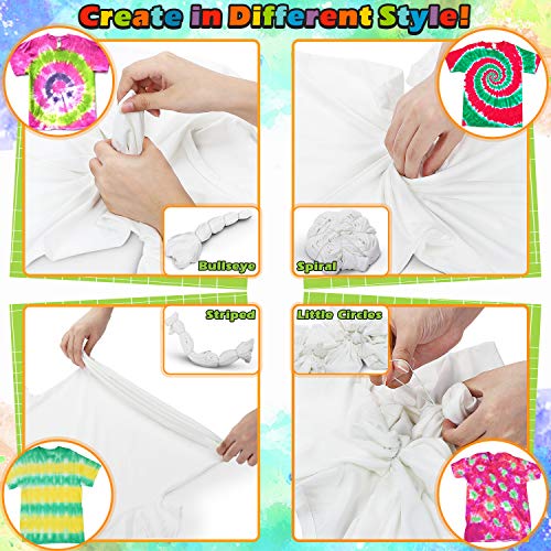lenbest 26 Colores Tie Dye DIY Kit, Conjunto de Tinte Tie Tie de un Solo Paso Camisa Tela Tinte Duministros No Tóxicos, con 120 Bandas de Goma, 10 Pares de Guantes de Plástico, Delantal 2 Piezas