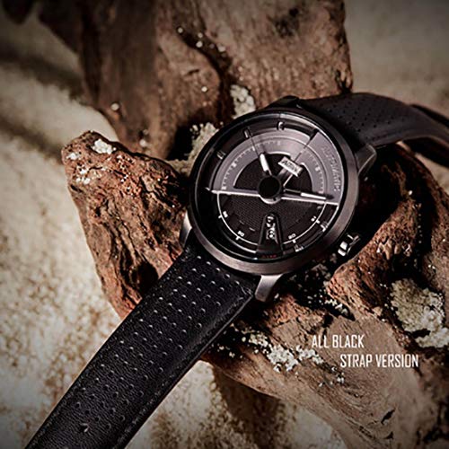 Lenvino - Reloj automático de acero con fecha y piel para hombre