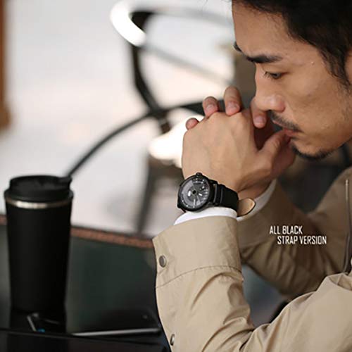 Lenvino - Reloj automático de acero con fecha y piel para hombre