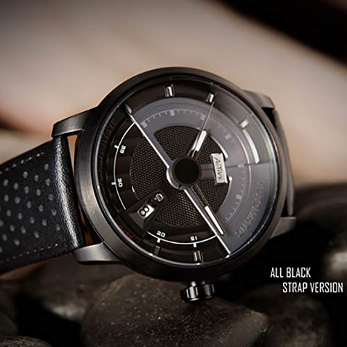Lenvino - Reloj automático de acero con fecha y piel para hombre
