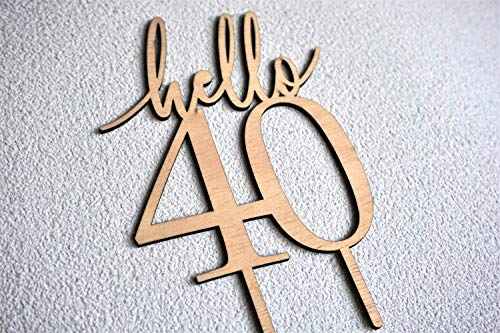 LEOANDMENA Adorno Tarta cumpleaños Numero 40, Cake Topper 40 Years, Hello 40 Birthday, Topper para Pastel 40 años, Cuarenta, 40 Years Cake Topper, Decoración Tarta cumpleaños Numero 40