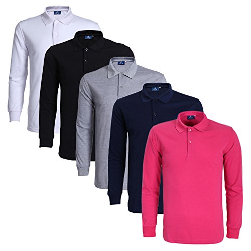 LEOCLOTHO Polo para Hombre Manga Larga Color Sólido Algodón Blusa Paquete de 3/4/5 Básica Golf Deporte T-Shirt Rose Roja L