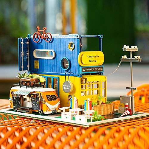Lepeuxi Casa de muñecas en Miniatura de Bricolaje con Muebles y Luces LED Diseño de Contenedor con camión de Catering Casa de Madera en 3D Cumpleaños creativos Festivales niños