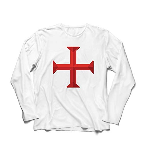 lepni.me Camiseta de Manga Larga para Hombre Los Caballeros Templarios, Cruz Roja, Compañeros Pobres-Soldados de Cristo (XXXX-Large Blanco Multicolor)