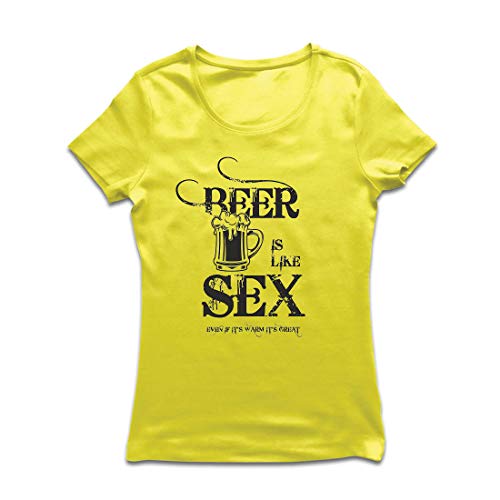lepni.me Camiseta Mujer La Cerveza es como el Sexo, Aunque Sea Caliente, es Genial, me Encanta Beber Cerveza. (X-Large Amarillo Multicolor)