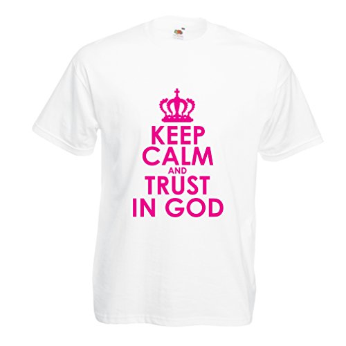 lepni.me Camisetas Hombre ¡Confianza en Dios! Jesucristo te ama - Pascua - Resurrección - Natividad, Ropa Cristiana (Medium Blanco Magenta)