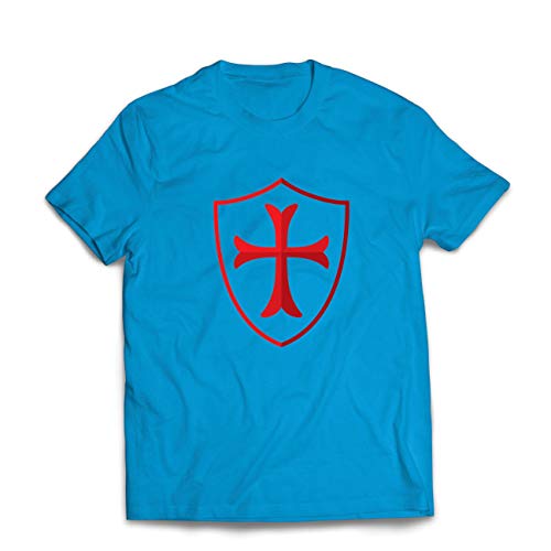 lepni.me Camisetas Hombre Escudo de los Caballeros Templarios, Cruz Roja, Orden de Caballeros Cristianos (XX-Large Azul Multicolor)
