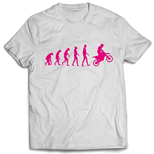 lepni.me Camisetas Hombre Evolución del Motocross Equipo de Moto Ropa de Carreras Todoterreno (Large Blanco Magenta)