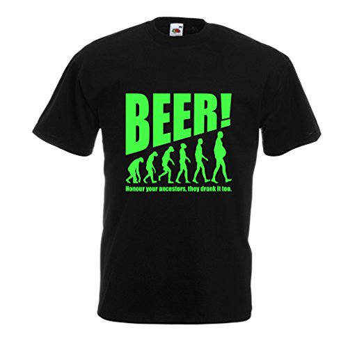 lepni.me Camisetas Hombre The Beervolution - Ideas Divertidas únicas sarcásticas del Regalo para los Amantes de la Cerveza, evolución de consumición (Large Negro Verde)