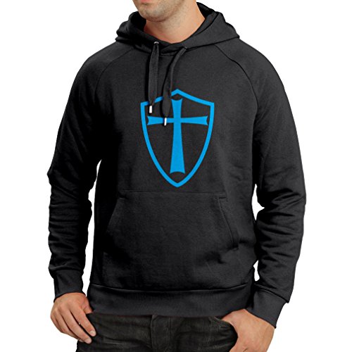 lepni.me Sudadera con Capucha Caballeros Templarios - Escudo de los Templarios (X-Large Negro Azul)