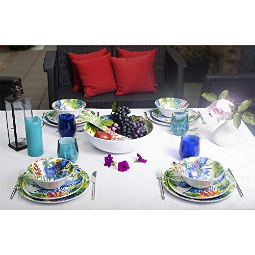 Les Jardins de la Comtesse - Cubiertos de Ensalada de Servicio - Melamina Pura - Pájaros Tropicales - 33 cm - Azul/Verde/Amarillo - Set de Cuchara/Tenedor : Colección Vajilla Irrompible MelARTmine