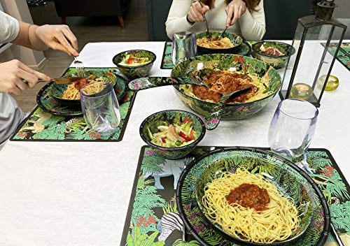 Les Jardins de la Comtesse - Cubiertos de melamina negra/verde - Cubiertos de ensalada para el servicio de cena de la selva - Colección de vajilla MelARTmine - 33 cm