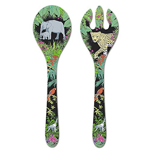 Les Jardins de la Comtesse - Cubiertos de melamina negra/verde - Cubiertos de ensalada para el servicio de cena de la selva - Colección de vajilla MelARTmine - 33 cm
