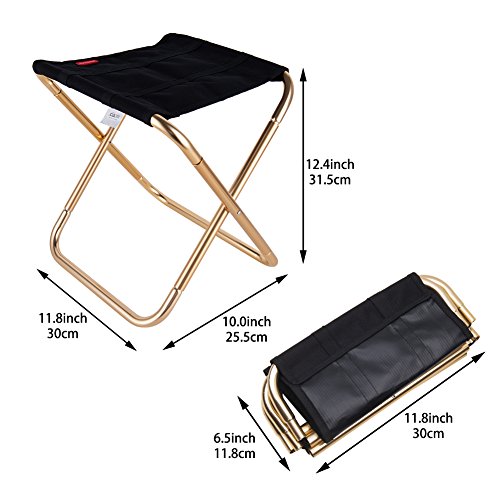 Lesfit Taburete Plegable Camping Portatil, Banqueta Plegable de Aluminio para Pesca, Senderismo, Picnic, Viaje, Caza (Negro)