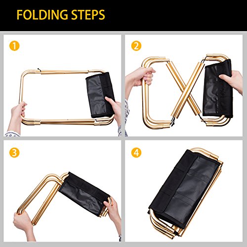 Lesfit Taburete Plegable Camping Portatil, Banqueta Plegable de Aluminio para Pesca, Senderismo, Picnic, Viaje, Caza (Negro)