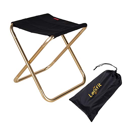 Lesfit Taburete Plegable Camping Portatil, Banqueta Plegable de Aluminio para Pesca, Senderismo, Picnic, Viaje, Caza (Negro)