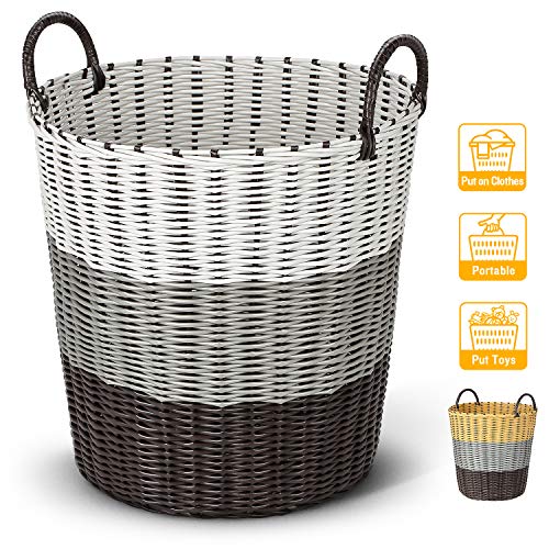 LessMo 55L Cesta de Lavadero, Cestos para la Colada con Asa, Puede Contener 15 Piezas de Ropa de Verano, Cesto para Familia, Dormitorio, Automóvil, Supermercado 【17x16.6''/ 43 x 42 cm, Manual, L】
