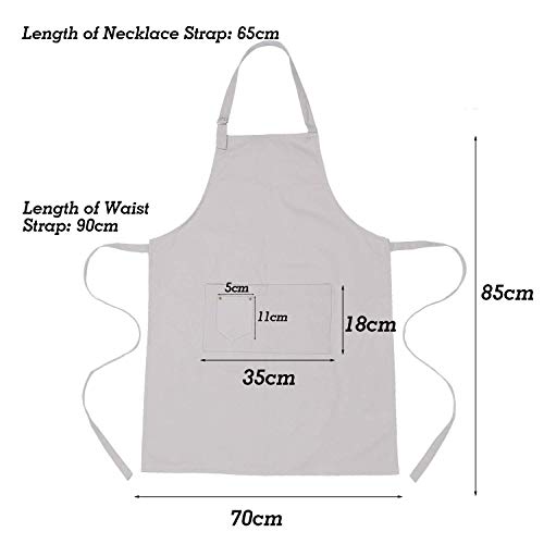 LessMo Delantal, 100% algodón de Cocina Delantal con Correa para el Cuello Ajustable, Barbacoa de Calidad Profesional Delantal, 70 x 85 cm, Gris