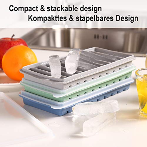 LessMo Stick Bandeja del Cubo de Hielo, de Silicona, con Tapa, Ideal para los Deportes y Las Botellas de Agua, 10 cavidades (Juego de 2, Azul)