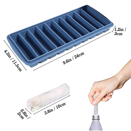 LessMo Stick Bandeja del Cubo de Hielo, de Silicona, con Tapa, Ideal para los Deportes y Las Botellas de Agua, 10 cavidades (Juego de 2, Azul)