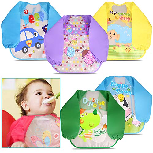 Letilio Baberos - 6 pcs Impermeable delantal de bebé unisexo EVA con manga larga y 2 pcs Toalla para 6 meses a 3 años edad