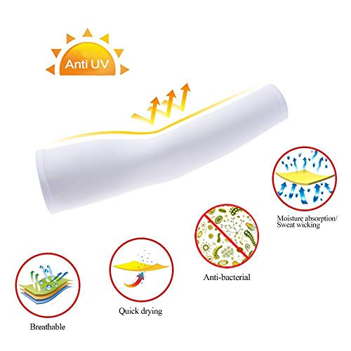 Letopro Mangas para Brazos, protección UV Bloque Solar Enfriamiento Cubierta de la Mano Mangas Antideslizantes para Ciclismo, Golf, conducción,Pesca,Regalos para Hombres,Mujeres, niños 1 par (Blanco)
