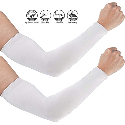 Letopro Mangas para Brazos, protección UV Bloque Solar Enfriamiento Cubierta de la Mano Mangas Antideslizantes para Ciclismo, Golf, conducción,Pesca,Regalos para Hombres,Mujeres, niños 1 par (Blanco)