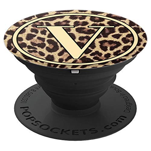 Letra V del monograma con estampado de leopardo PopSockets Agarre y Soporte para Teléfonos y Tabletas