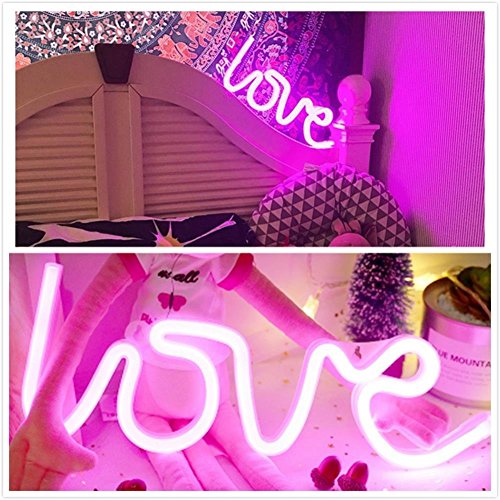 Letreros de neón con luz LED Love, letrero decorativo para pared, mesa, boda, fiesta, sala de niños, sala de estar, bar, pub, hotel, playa, decoración de recreación (rosa)