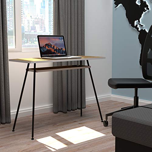 LEVIRA – Mesa de Oficina, Escritorio, Mesa de Ordenador, Kost Dash - 100 x 75 - Nogal Tróia Y Negro