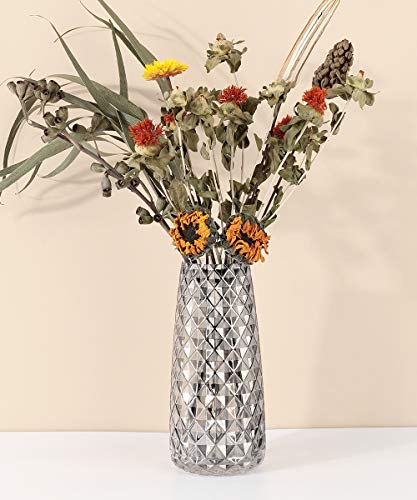 Lewondr Florero de Vidrio con Raya de Piña, 22CM Florero Decorativo Estilo Ins de Cristal Translúcido, Adecuado para Colocar Diferentes Tipos de Ramos de Flores en Oficina y Hogar – Gris Ahumado
