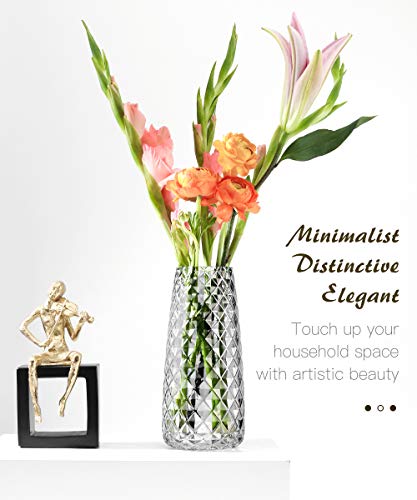 Lewondr Florero de Vidrio con Raya de Piña, 22CM Florero Decorativo Estilo Ins de Cristal Translúcido, Adecuado para Colocar Diferentes Tipos de Ramos de Flores en Oficina y Hogar – Gris Ahumado