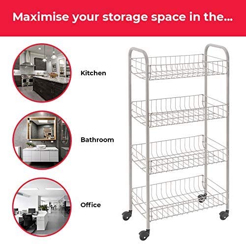 LEYENDAS Carrito Auxiliar con Ruedas y Bandejas de Malla Metálica para Cocina Baño salón Plata (4 Pisos, 36x26.5x86 cm)
