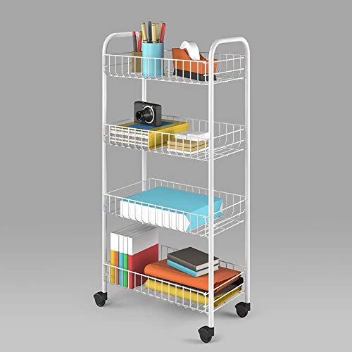 LEYENDAS Carrito Auxiliar con Ruedas y Bandejas de Malla Metálica para Cocina Baño salón Plata (4 Pisos, 36x26.5x86 cm)