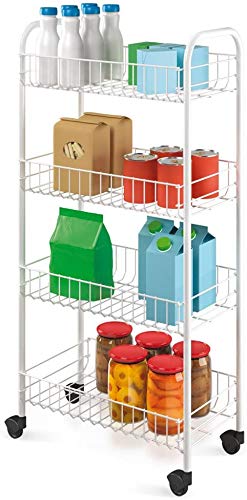 LEYENDAS Carrito Auxiliar con Ruedas y Bandejas de Malla Metálica para Cocina Baño salón Plata (4 Pisos, 36x26.5x86 cm)
