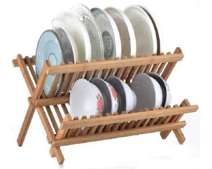 LEYENDAS Escurreplatos Plegable Cocina – Escurridor para Platos y Vasos en de Madera de Bambú (2 Niveles)
