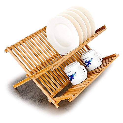 LEYENDAS Escurreplatos Plegable Cocina – Escurridor para Platos y Vasos en de Madera de Bambú (2 Niveles)