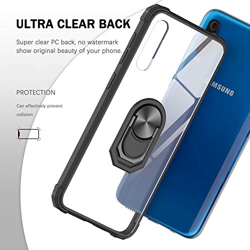 LeYi Funda Samsung Galaxy A50 con [2-Unidades] Cristal Vidrio Templado,Transparente Carcasa con 360 Grados iman Soporte Silicona Bumper Antigolpes Armor Case para Movil A50,Clear Negro