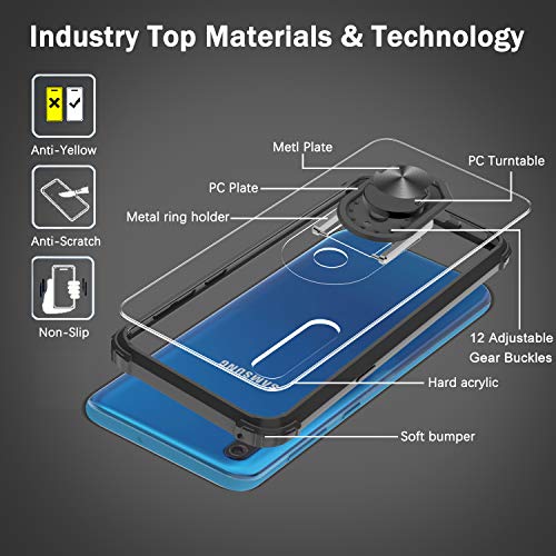 LeYi Funda Samsung Galaxy A50 con [2-Unidades] Cristal Vidrio Templado,Transparente Carcasa con 360 Grados iman Soporte Silicona Bumper Antigolpes Armor Case para Movil A50,Clear Negro