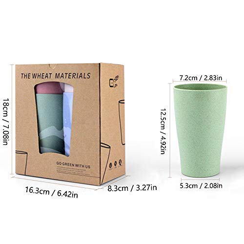LEZED Juego de Tazas de Vajilla de Paja de Trigo Vaso Taza Biodegradable Paja de Trigo para Agua Café Jugo de Leche Té Tazas de Enjuague 400 ml (Pack de 4, Verde, Azul, Rosa, Amarillo)