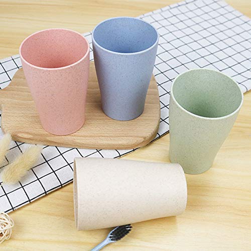 LEZED Juego de Tazas de Vajilla de Paja de Trigo Vaso Taza Biodegradable Paja de Trigo para Agua Café Jugo de Leche Té Tazas de Enjuague 400 ml (Pack de 4, Verde, Azul, Rosa, Amarillo)