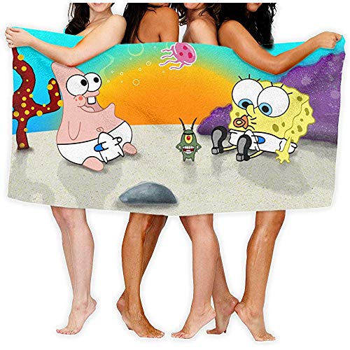 Lfff Bob Esponja y Patricio como bebés Absorbente Suave y liviano para baño Piscina Manta de Picnic de Yoga Toallas de Microfibra 80 cm * 130 cm