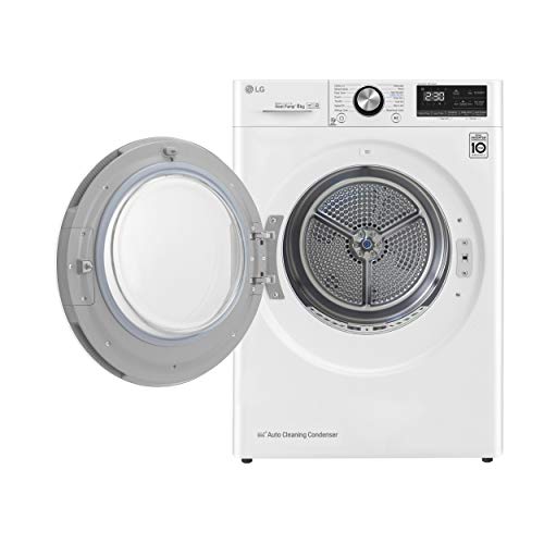 LG RC80V9AV2W - Secadora 8 kg con tecnología DUAL Inverter Heat Pump (Eficiencia Energética A+++ -10%, Eco Hybrid, Antialérgica, Limpieza automática del condensador, Puerta reversible) color blanco