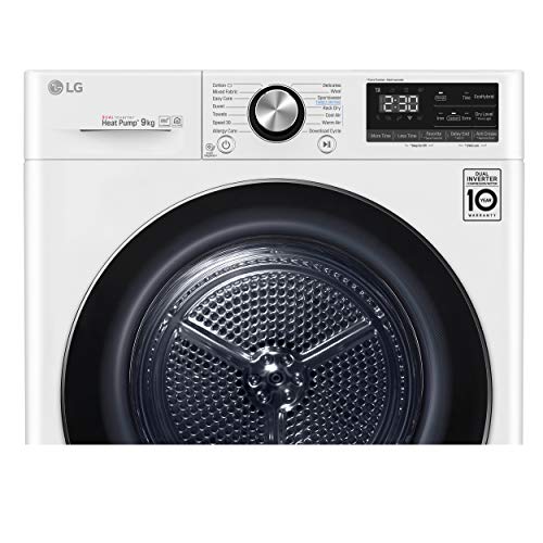 LG RC90V9AV2W - Secadora inteligente de carga frontal de 9 kg, libre instalación, clase A+++-10%, inteligencia artificial, ventana de cristal templado, 60 x 69 x 85 cm, color blanco
