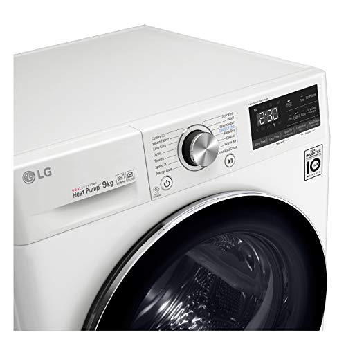 LG RC90V9AV2W - Secadora inteligente de carga frontal de 9 kg, libre instalación, clase A+++-10%, inteligencia artificial, ventana de cristal templado, 60 x 69 x 85 cm, color blanco