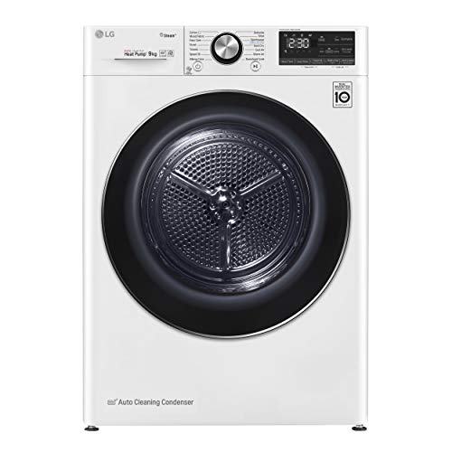LG RC90V9AV2W - Secadora inteligente de carga frontal de 9 kg, libre instalación, clase A+++-10%, inteligencia artificial, ventana de cristal templado, 60 x 69 x 85 cm, color blanco