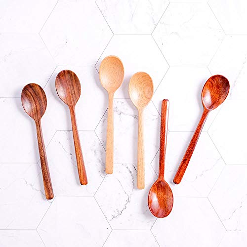 LGGUC6 Cuchara de Madera Natural Arroz Azúcar Sal Cuchara Comestible Cuchara de Madera 10 Piezas