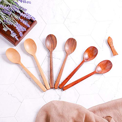 LGGUC6 Cuchara de Madera Natural Arroz Azúcar Sal Cuchara Comestible Cuchara de Madera 10 Piezas