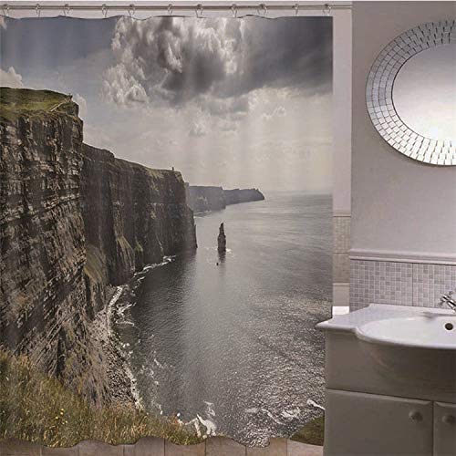 LGXINGLIyidian Cortina De Ducha Acantilado Y Mar Ducha De Alta Definición Partición Baño 3D Impreso Antibacteriano Digital Poliéster Impermeable Moho Prueba Inicio Creativo 90X180Cm