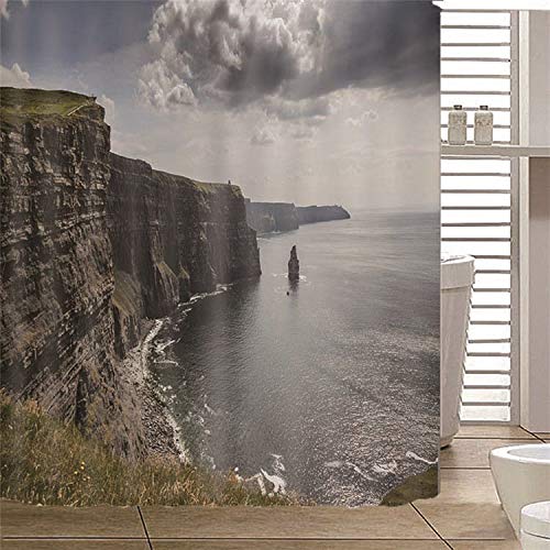 LGXINGLIyidian Cortina De Ducha Acantilado Y Mar Ducha De Alta Definición Partición Baño 3D Impreso Antibacteriano Digital Poliéster Impermeable Moho Prueba Inicio Creativo 90X180Cm